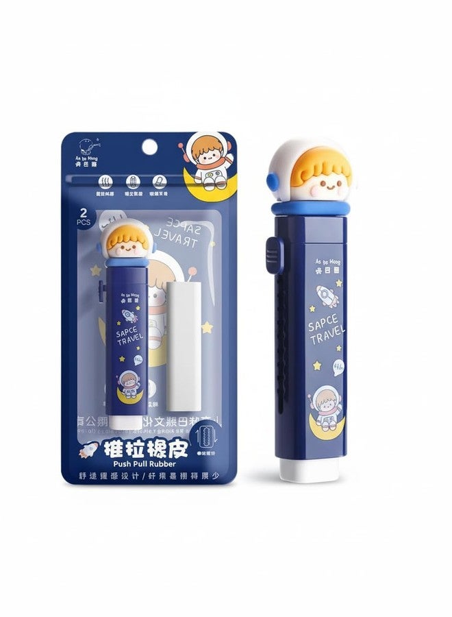 Parshya Push Pull Eraser Pen Style with Space Travel Cap | Refillable Retractable Rubber Stick for Students, Artists, Drawing, & School Supplies | Space Theme Stationery | 2 Refills Included - Image 1